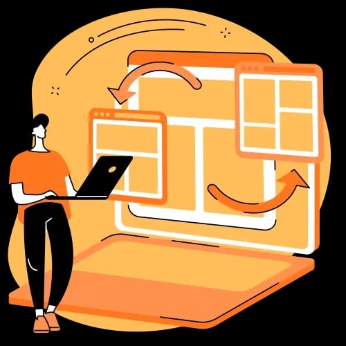 Illustration of a developer creating a custom website with unique layouts and scalable design features
